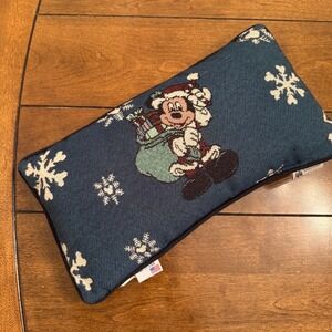 Vintage Mickey Mouse Santa Woven Tapestry Holiday Lumbar Pillow Blue 15x7